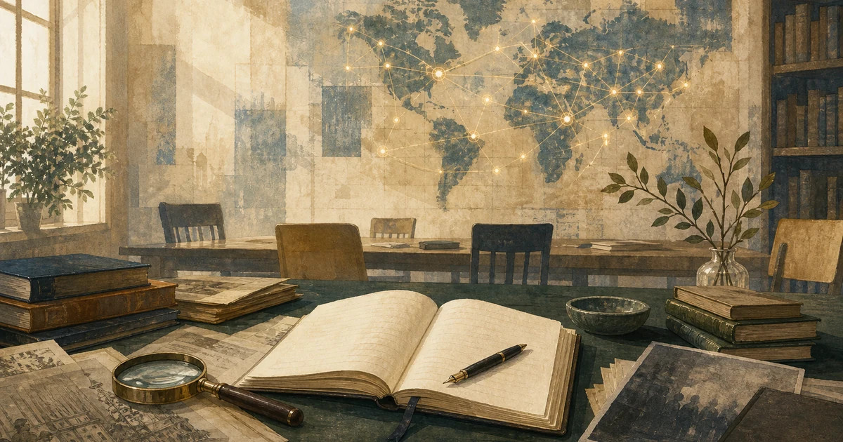 Open books and notes arranged for academic research