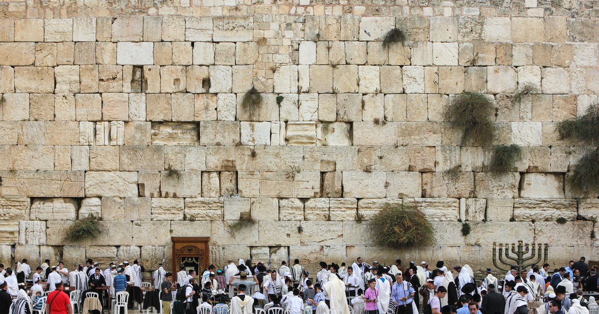 Worshippers gathered in prayer at the Western Wall in Jerusalem's Old City
