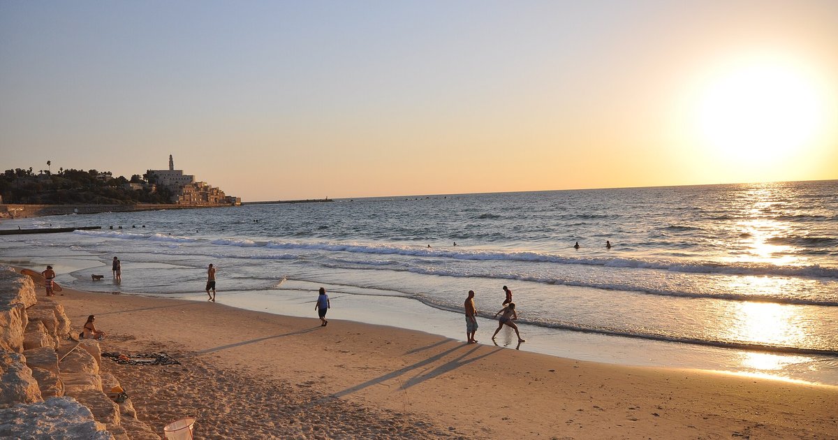 Tel Aviv beaches with Old Jaffa in the background
